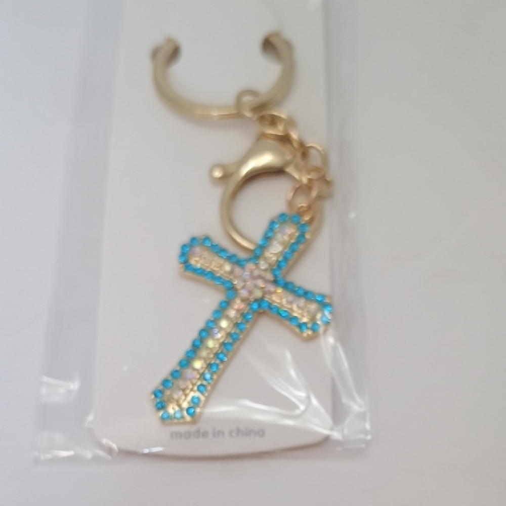 Mint Gold and Blue Cross Key Holder